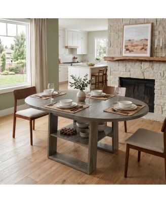 Streamdale Extendable Round-to-Oval Dining Table for 4-6 with Shelf