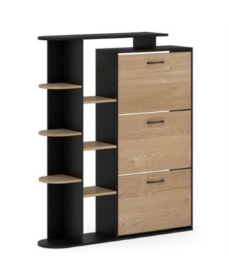 Slim Entryway Shoe Cabinet with Flip-Lid Storage Drawers