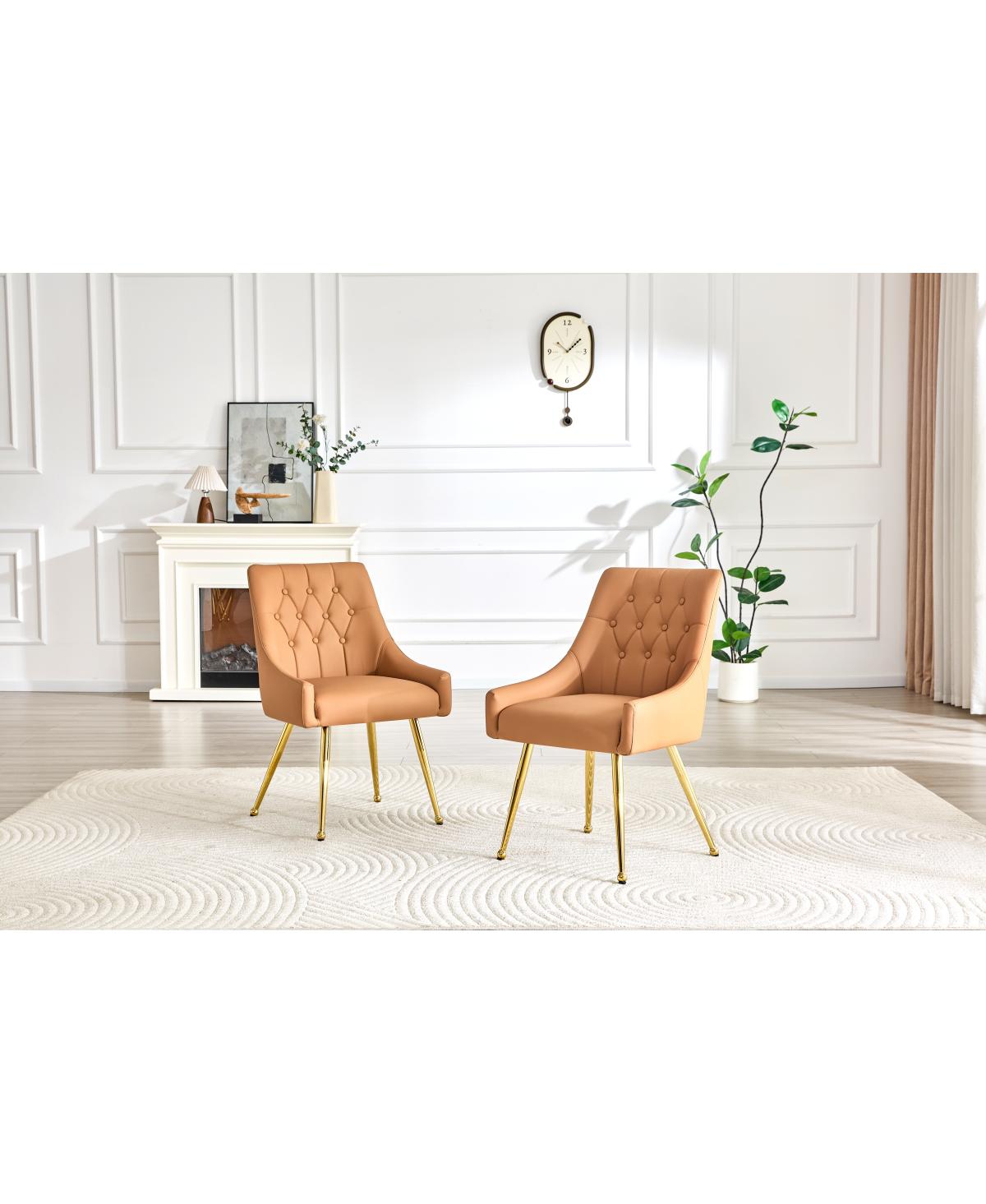 Streamdale Furniture Leather Tufted Modern Dining Chairs, Light (Set of 2) - Light brown