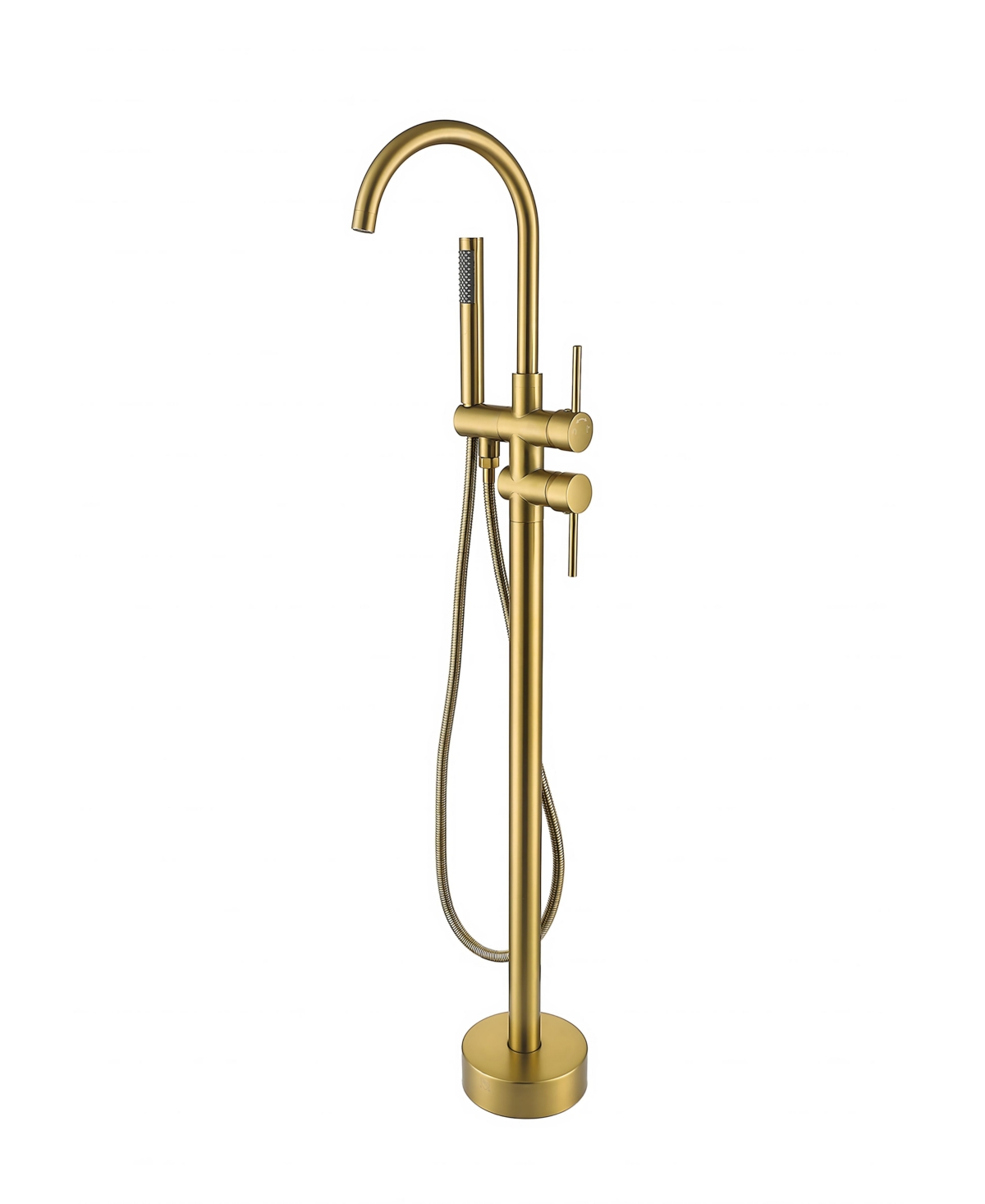 Thirtypeachy Freestanding Bathtub Faucet with Hand Shower, Single Handle Floor Mount Tub Filler for Modern Bathrooms - Gold