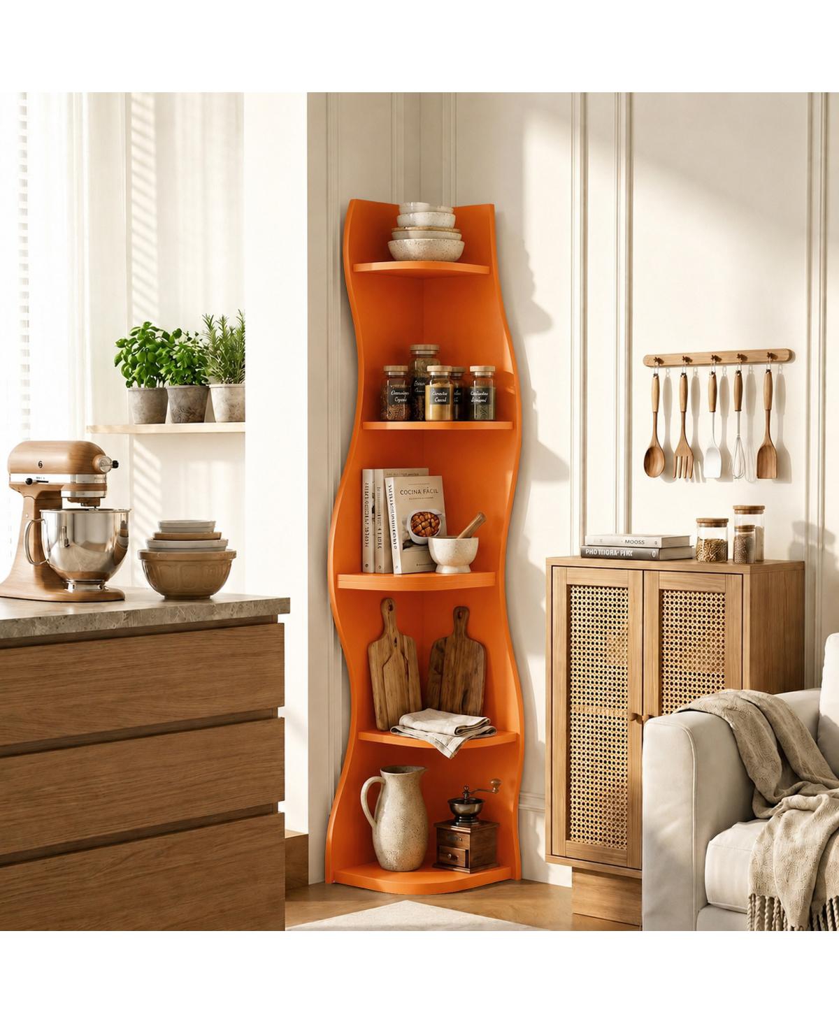 Streamdale Furniture 5-Tier S-Shaped Modern Corner Bookshelf and Plant Stand - Orange