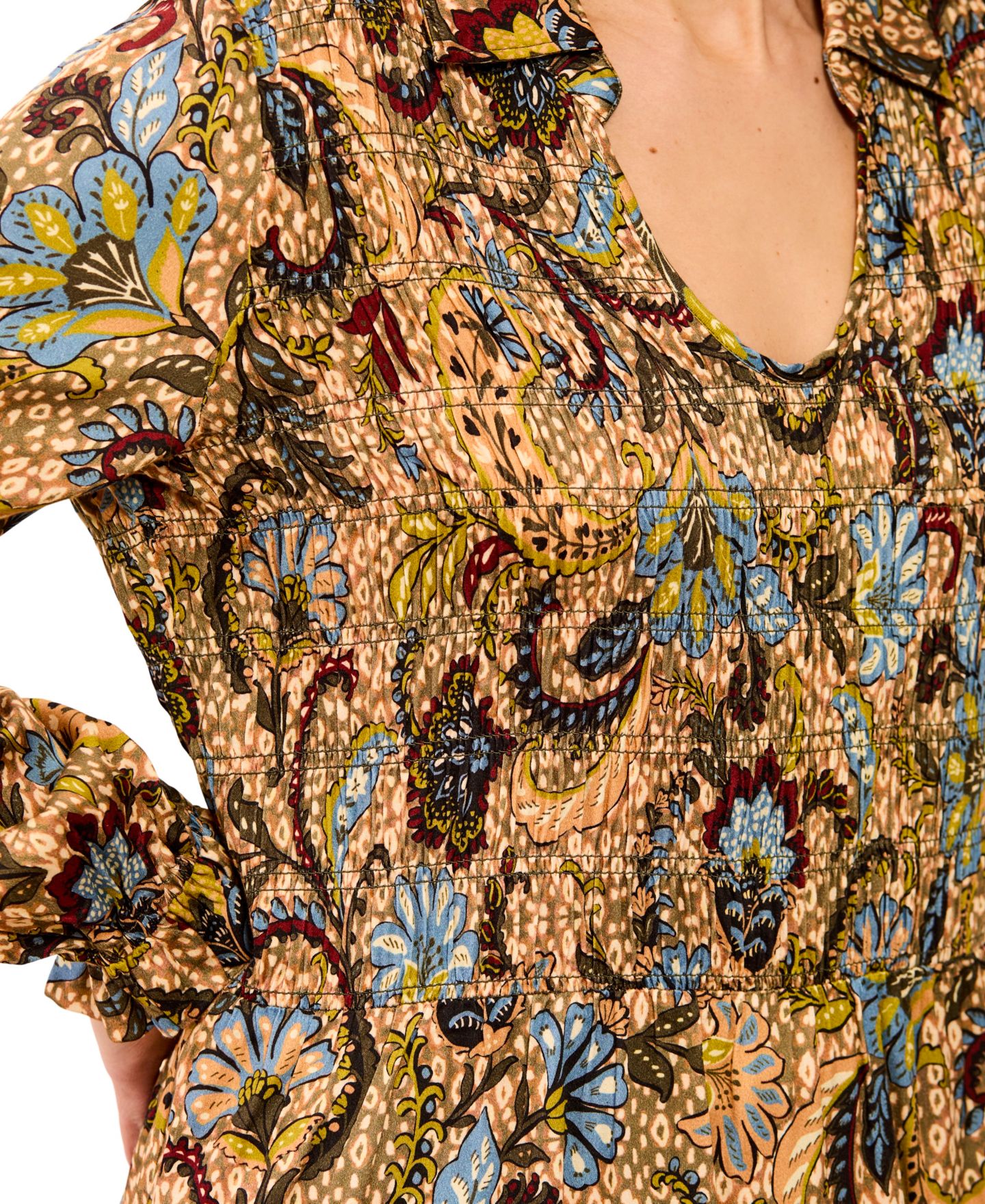 Женская блузка TRIBAL Balloon-Sleeve Smocked Paisley-Print, цвет: Aloe — фото 3