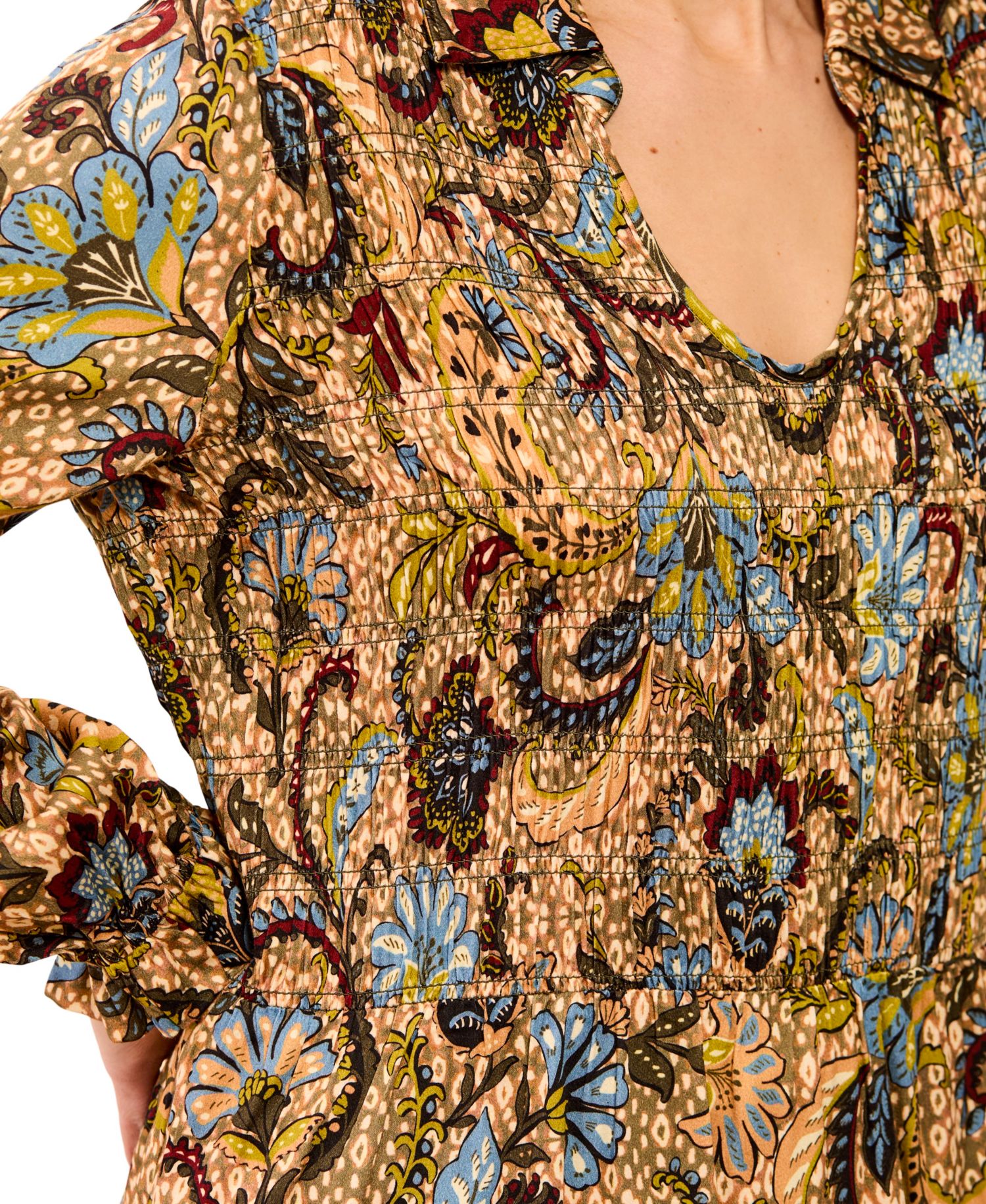 Women's Balloon-Sleeve Smocked Paisley-Print Blouse