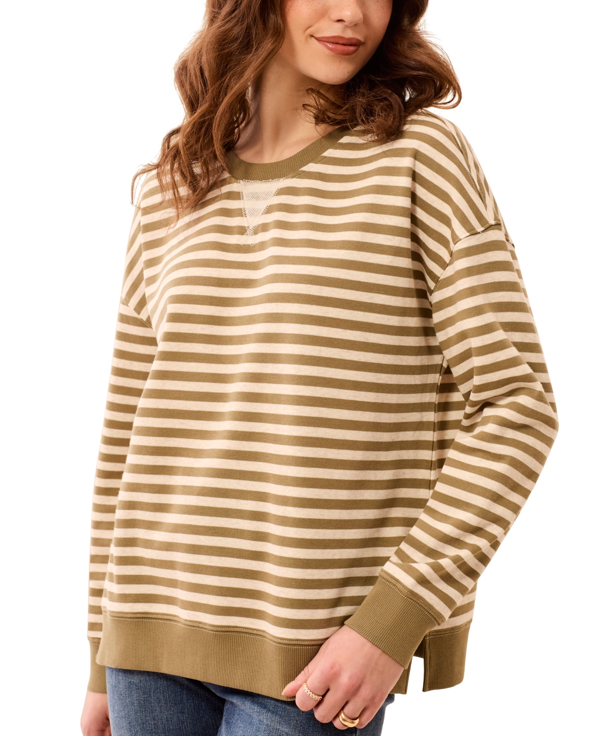 Tribal Women's Long-Sleeve Stripe Crewneck Top