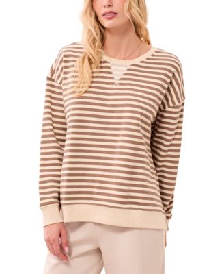 Women's Long-Sleeve Stripe Crewneck Top