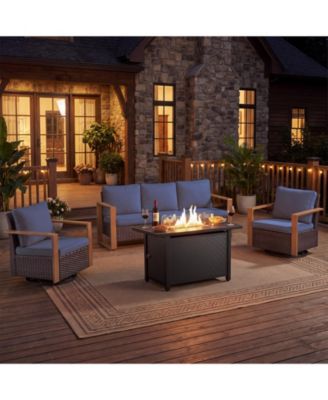 4-Piece Outdoor Wicker Conversation Set with Propane Fire Pit Table and Swivel Rocker Chairs