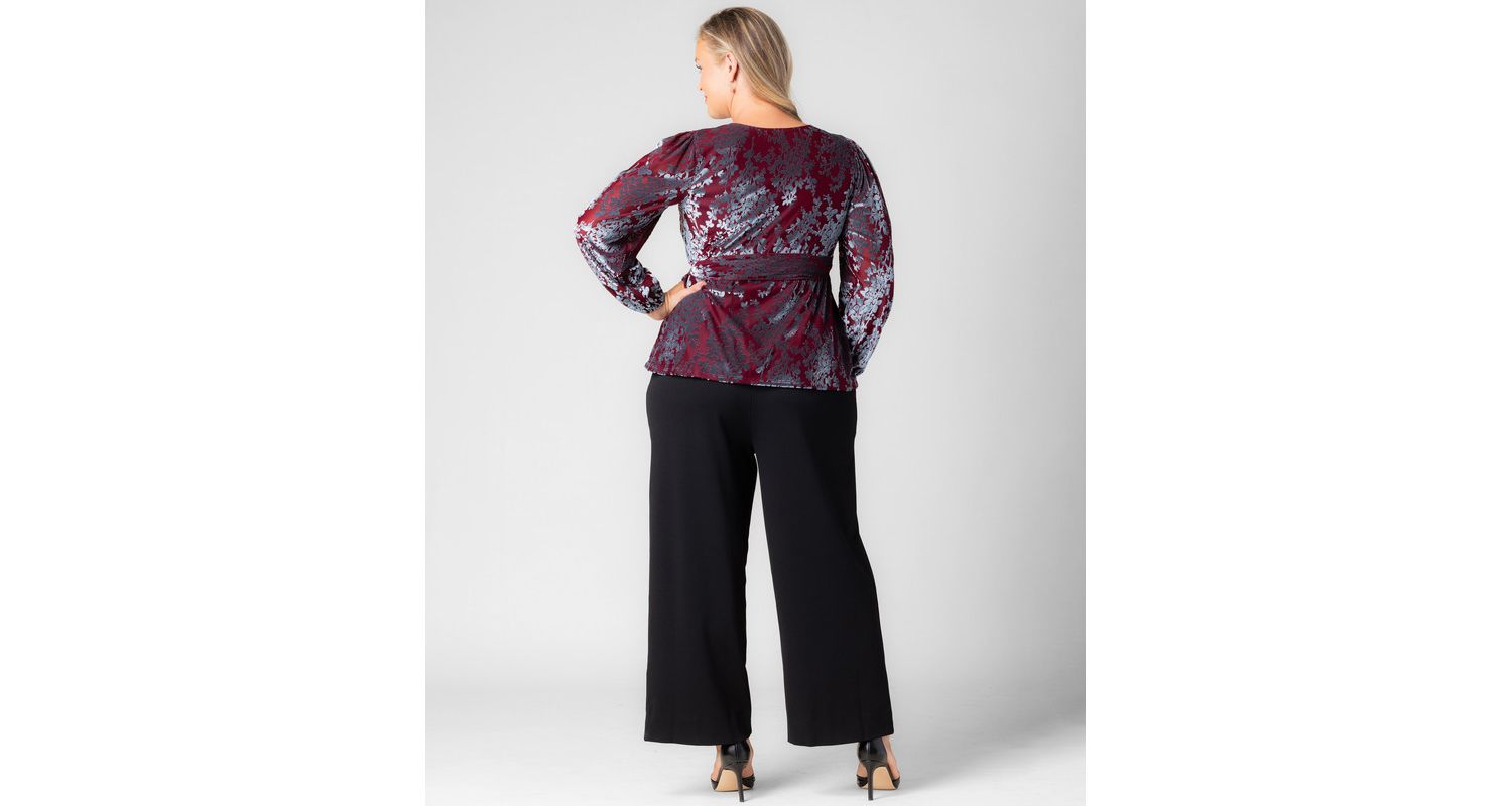 Plus Size Loretta Long-Sleeve Floral Peplum Wrap Top