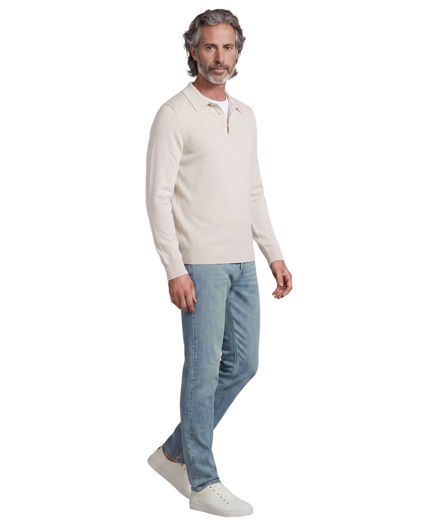 Men's Long Sleeve Cotton Sweater Polo