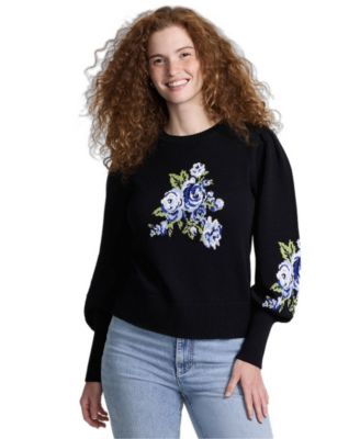 Women's Drifter Puff-Sleeve Jacquard Crewneck Sweater