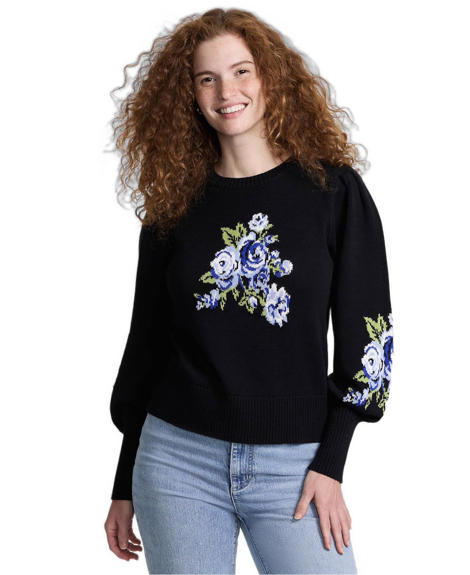 Women's Drifter Puff-Sleeve Jacquard Crewneck Sweater