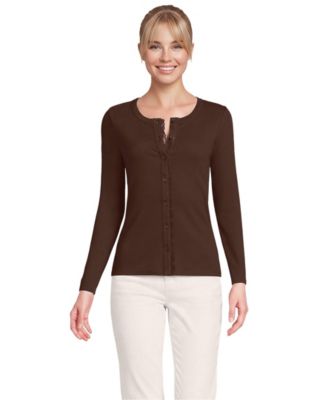 Women's Long-Sleeve Lace-Trim Crewneck Cardigan