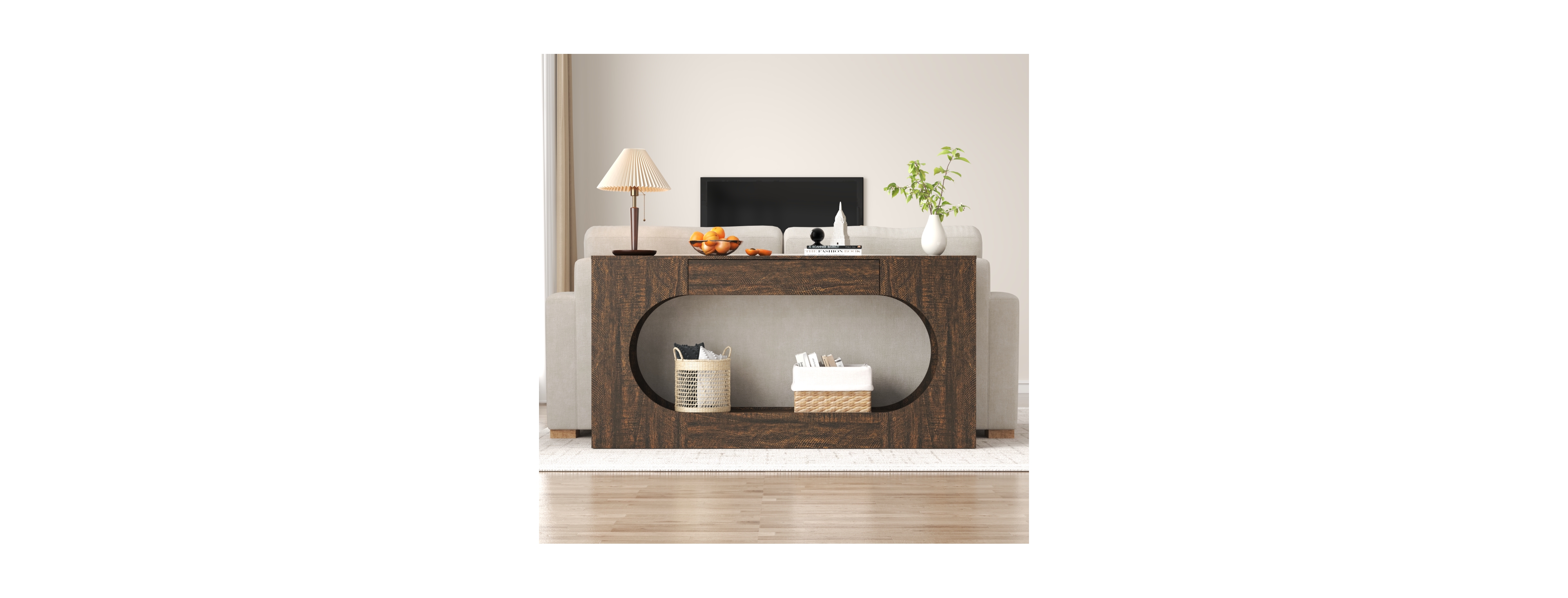 Streamdale Furniture Console Table with Drawer and Oval Hollow Frame, 63"W