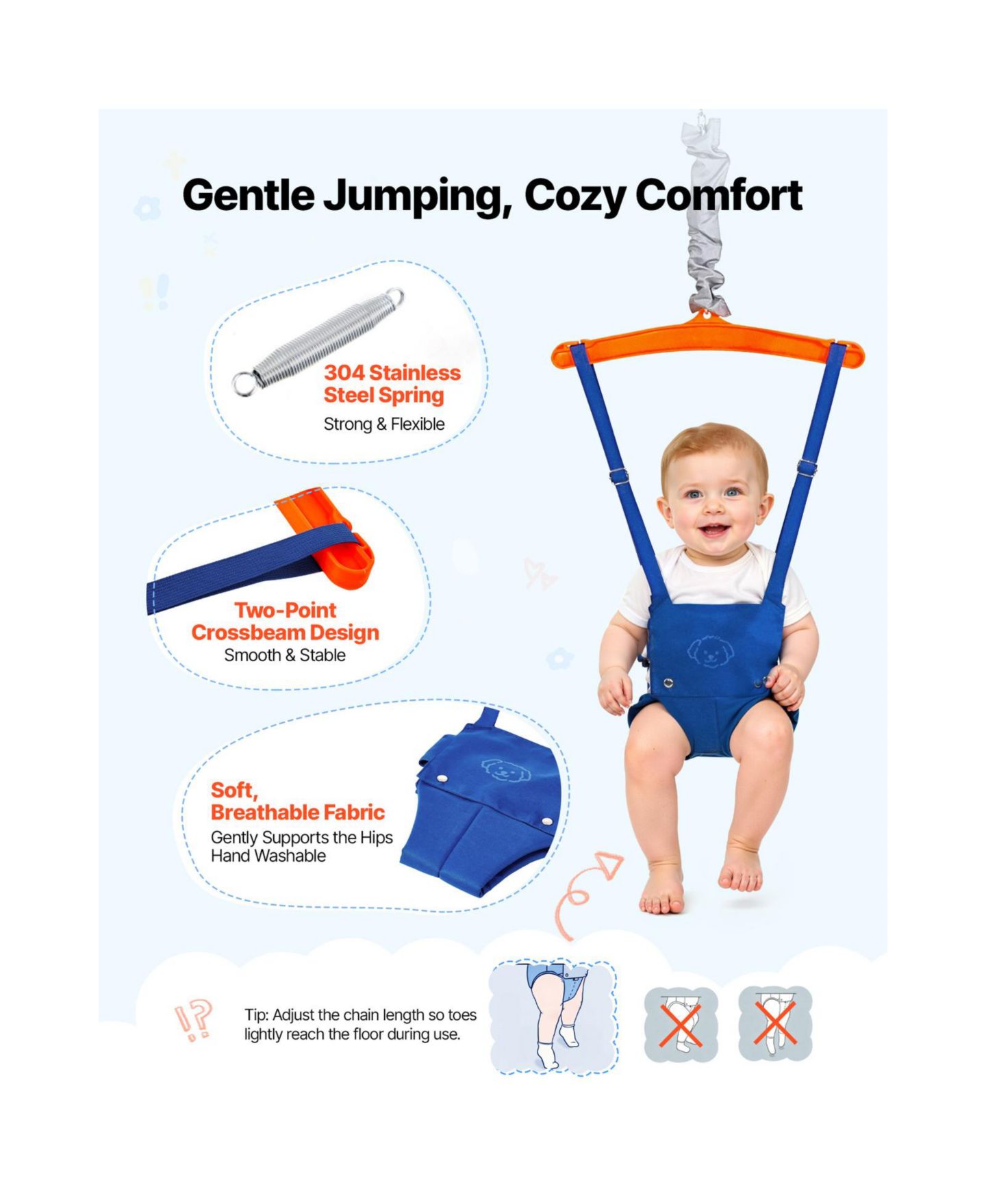Детские игрушки Glintex Toddler 2-in-1 Swing and Jumper with 3-in-1 Convertible Seat, Foldable A-Frame, 200 lb Capacity, Ages 3+, цвет: Синий — фото 4