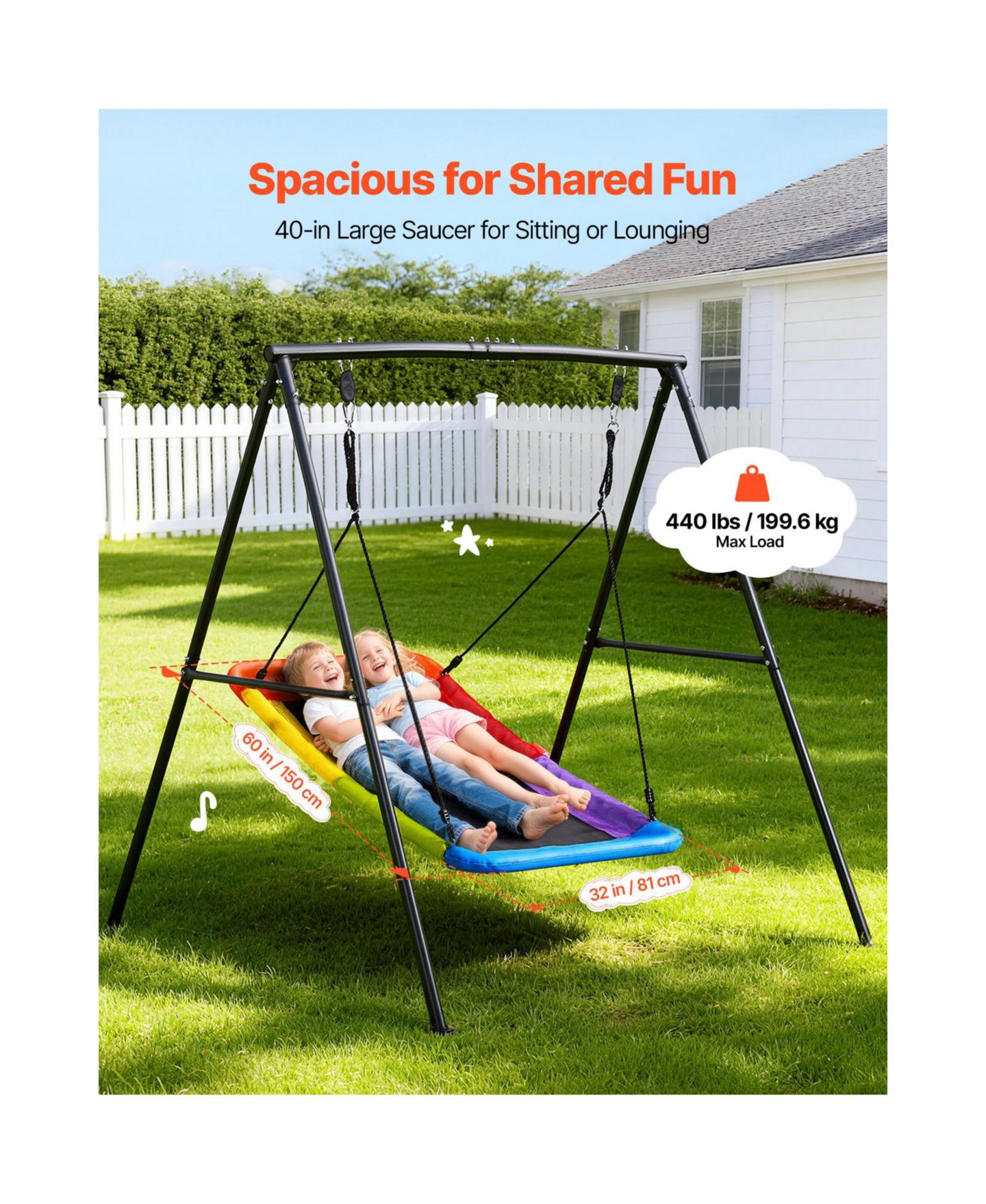 Детская игрушка Glintex Backyard A-Frame Swing Stand, 60 x 32 in Saucer Seat, Carbon Steel, 440 lb Load Capacity, Ages 3+, цвет: Чёрный — фото 3