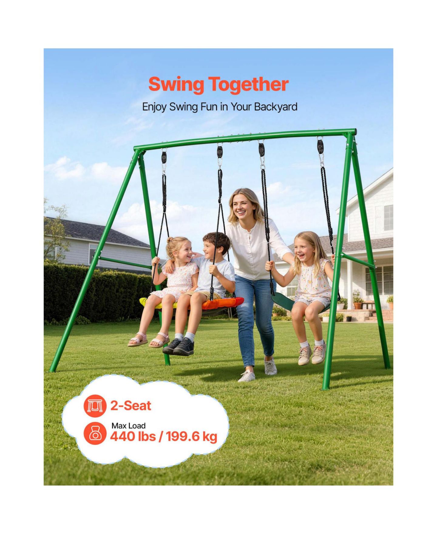 Детские игрушки Glintex Backyard A-Frame Swing Stand, 32 in Saucer and Belt Seat, 440 lb Capacity, Ages 3-12, цвет: Зелёный — фото 2