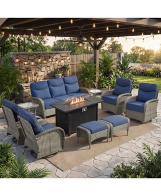 10-Piece Patio Furniture Set with 6-Inch Thick Cushions, Outdoor Couch and Swivel Rocker Chairs, Wicker Conversation Set for Porch, Deck