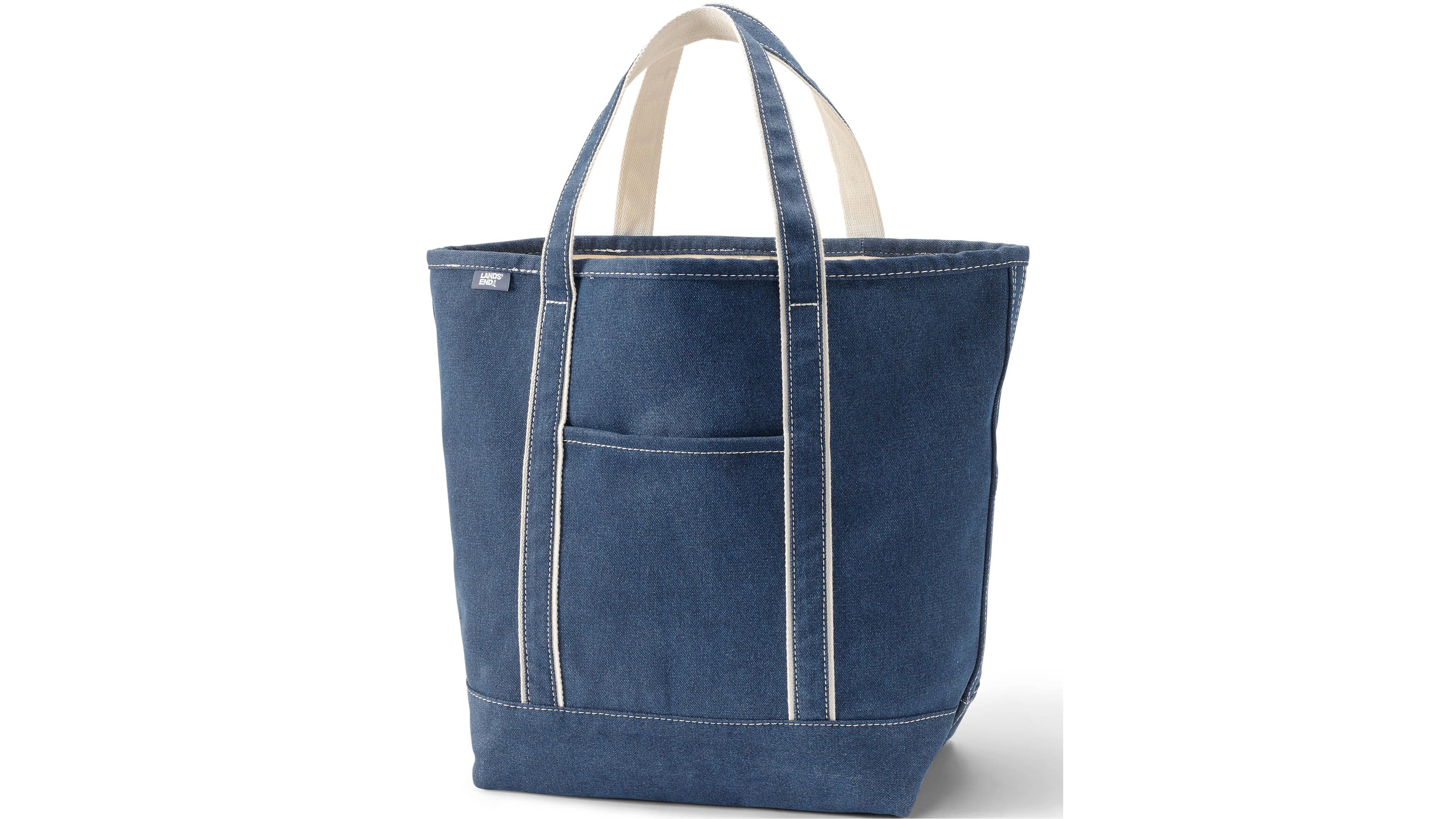 Lands' End Large Denim Open Top Tote Bag