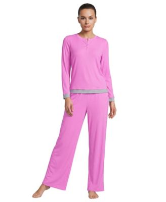 Women's Henley-Style Long-Sleeve Top and Wide-Leg Pants, 2-Piece Set