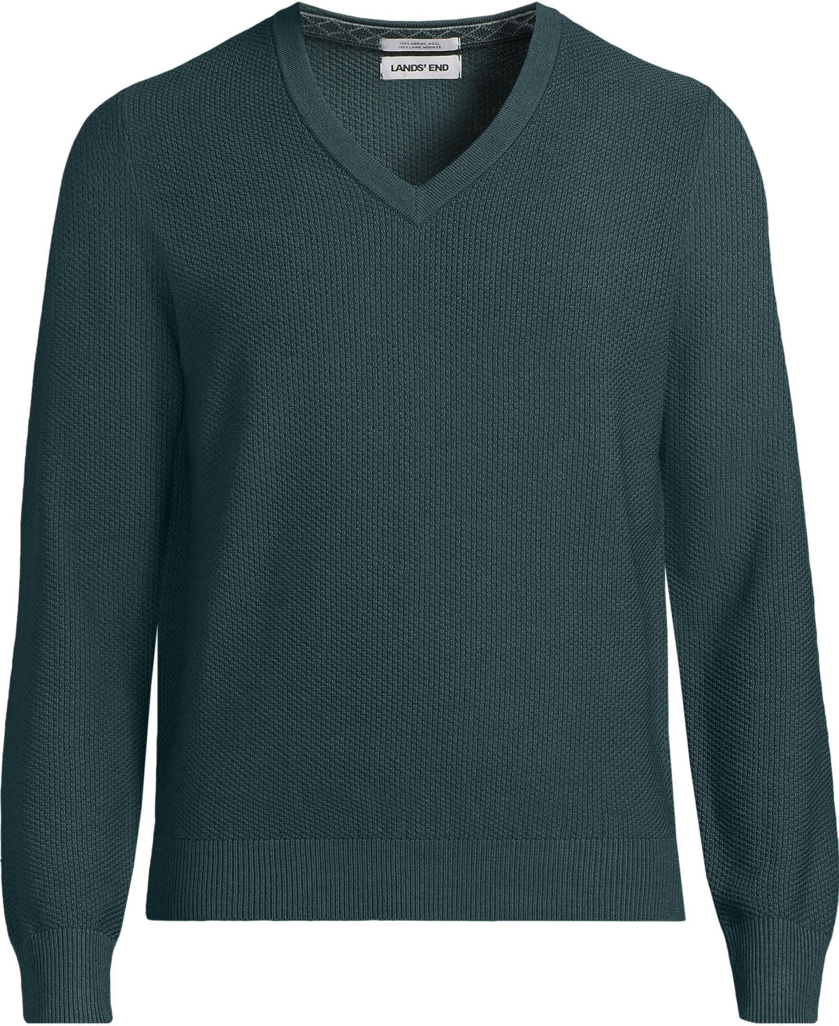 Lands' End Men's Long Sleeve Washable Merino Wool V Neck Sweater - Green gables