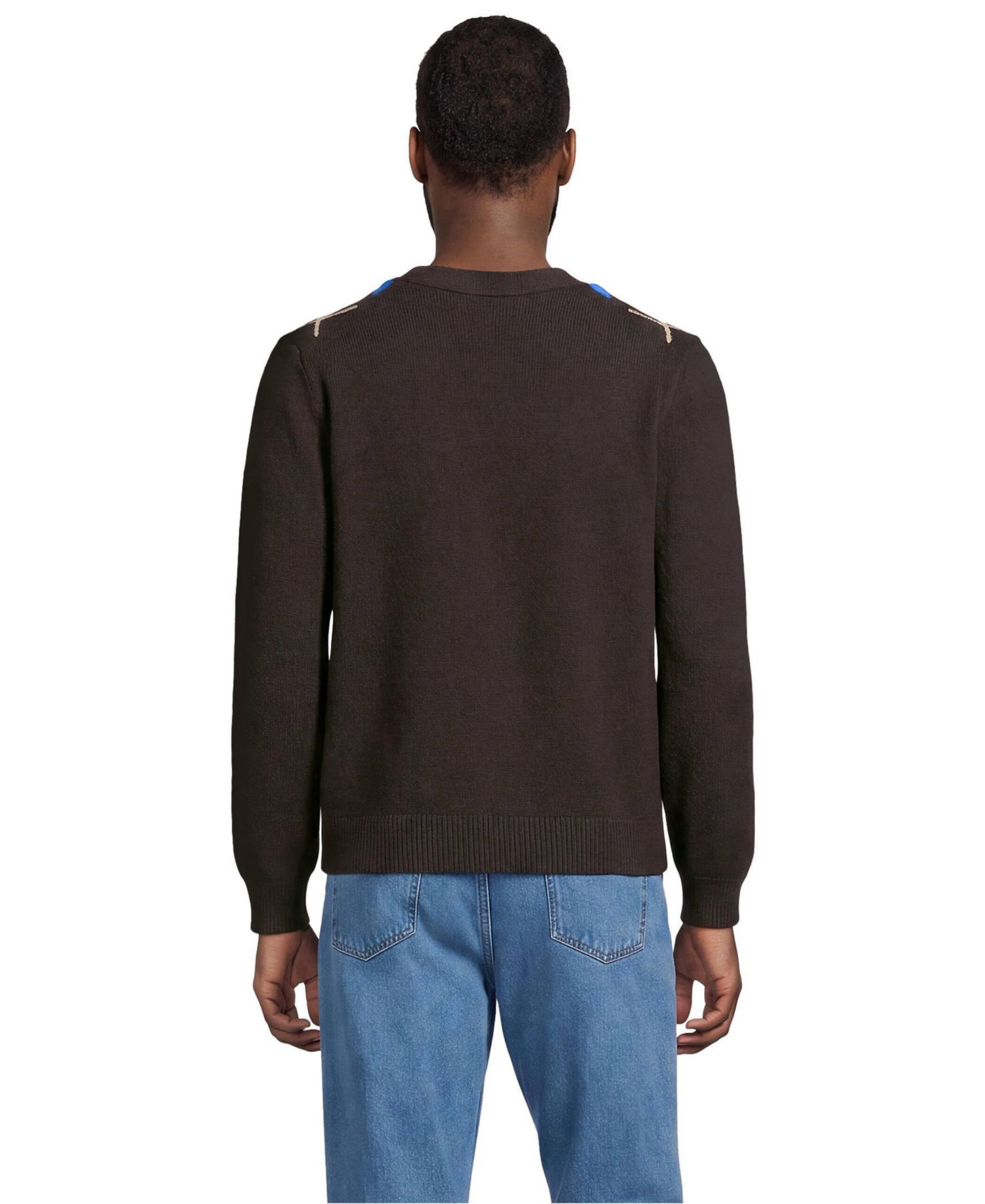 Men's Long Sleeve Fuzzy Argyle Cardigan Sweater