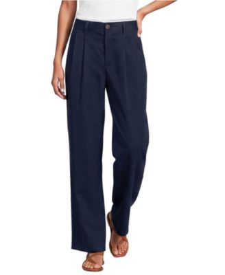 Women's Chino Mid Rise Pleated Relaxed Straight Leg Pants