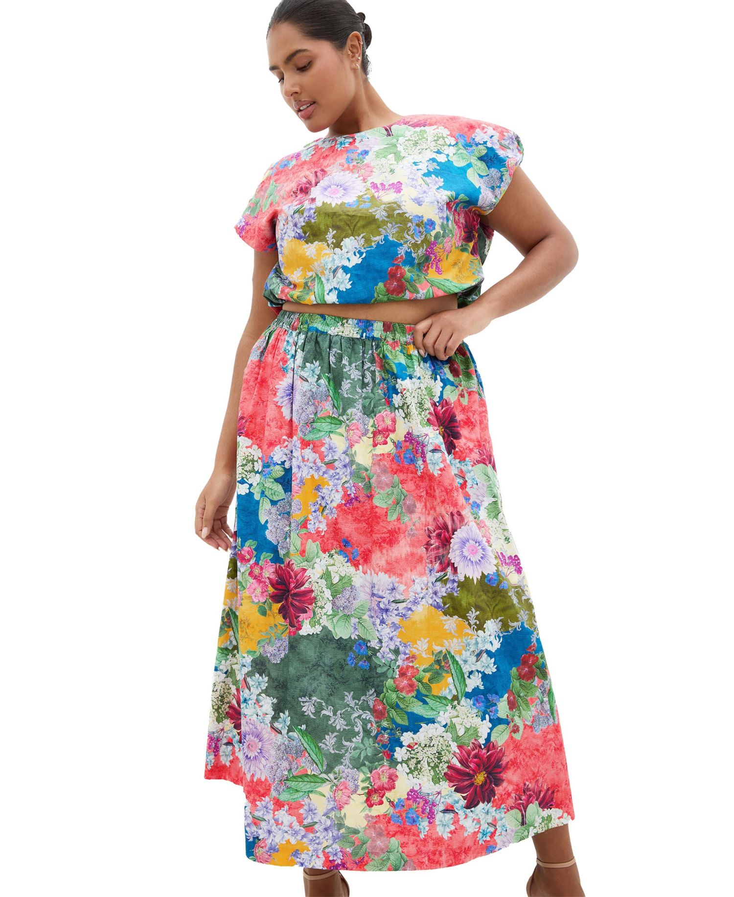 Plus Size Sarina High-Waisted Floral-Print Skirt