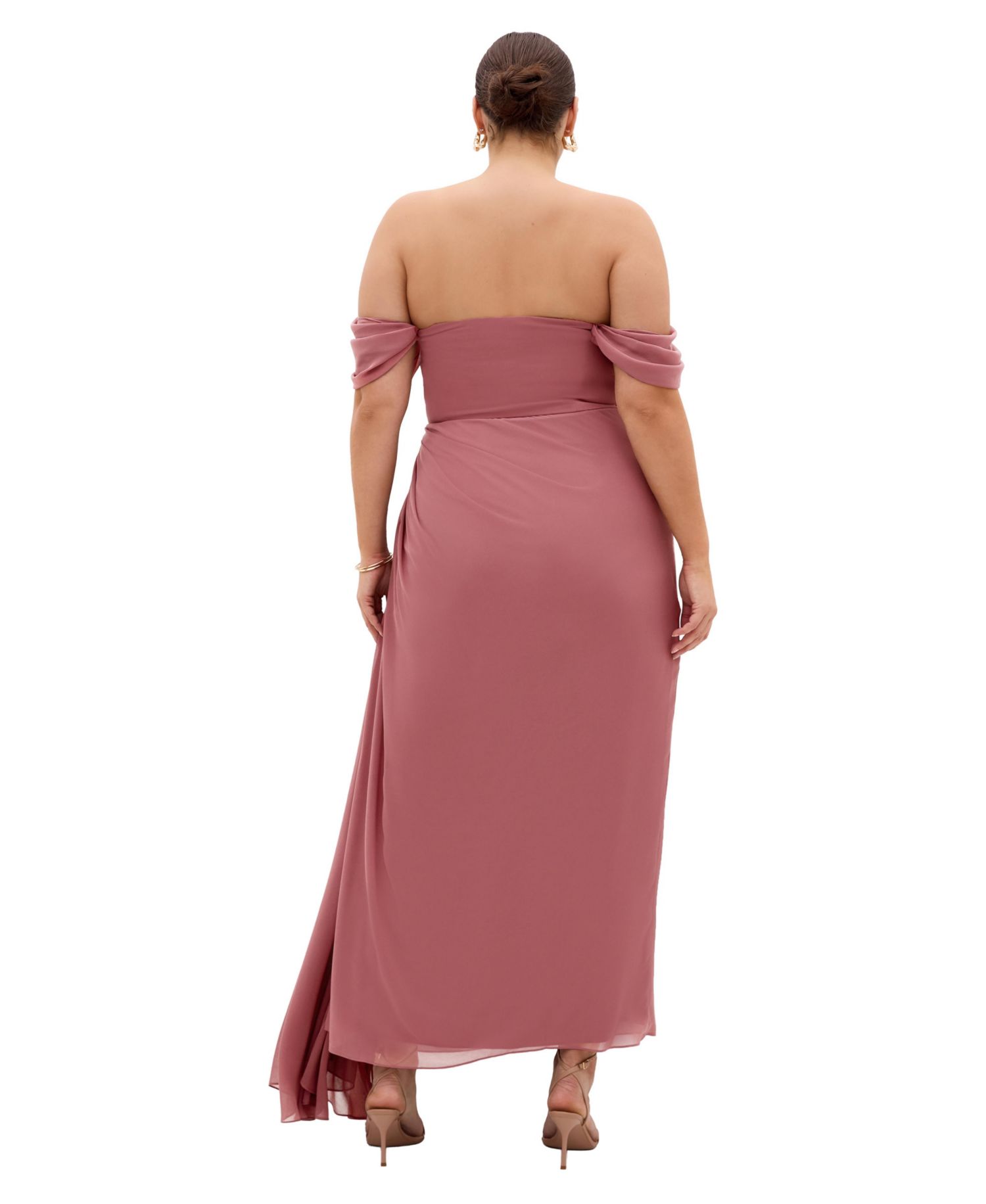 Plus Size Soft Love Off-Shoulder Gathered-Drape Bodice Maxi Dress