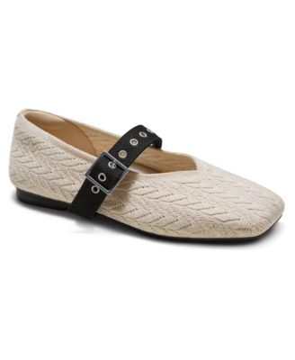 Myriel Square-Toe Harvest Grain Textured Knit Mary Jane Flats