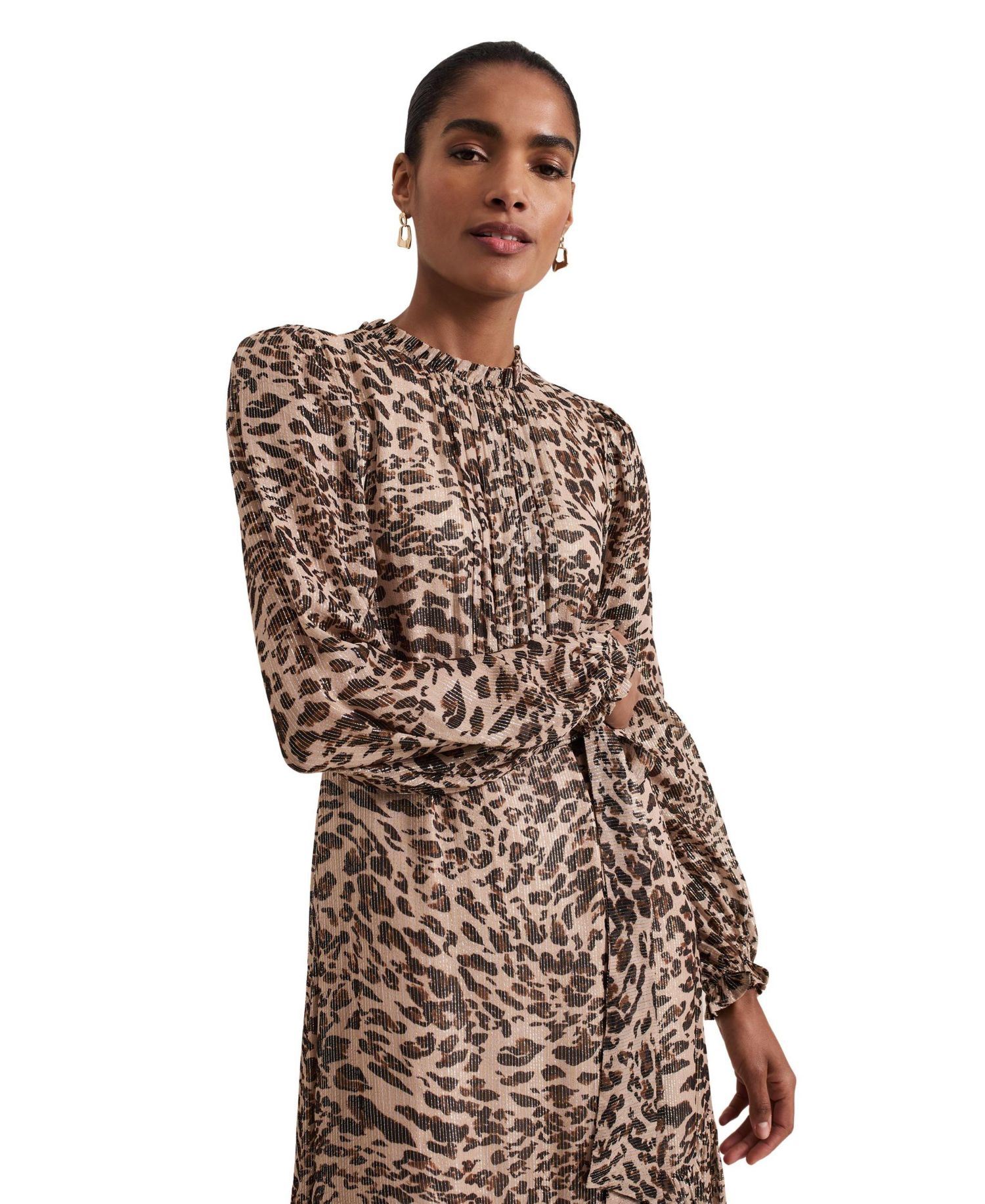 Women's Eve Leopard-Print Long-Sleeve Midi Dress