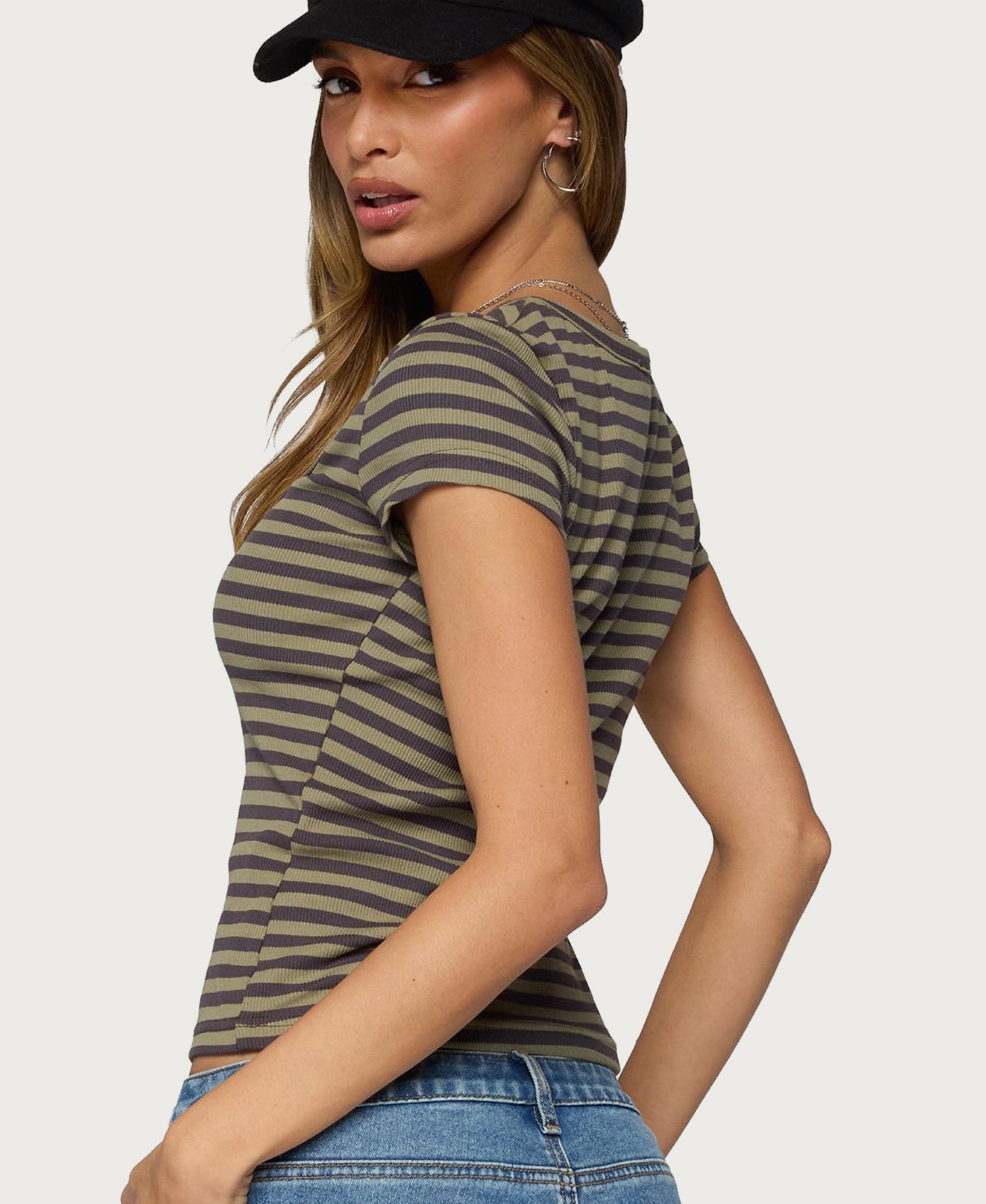 Women's Maddex Striped Ribbed Short-Sleeve T-Shirt
