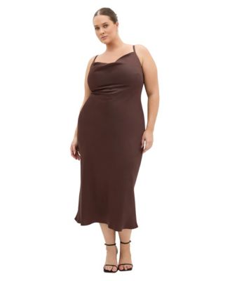 Plus Size Cowl-Neck Satin Midi Slip Dress
