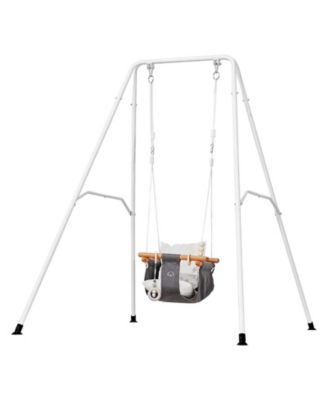 Toddler Swing and Jumper, 2-in-1 Baby Swing Set and Bouncer with Foldable A-Frame Metal Stand, Canvas Seat and 50 lb Capacity