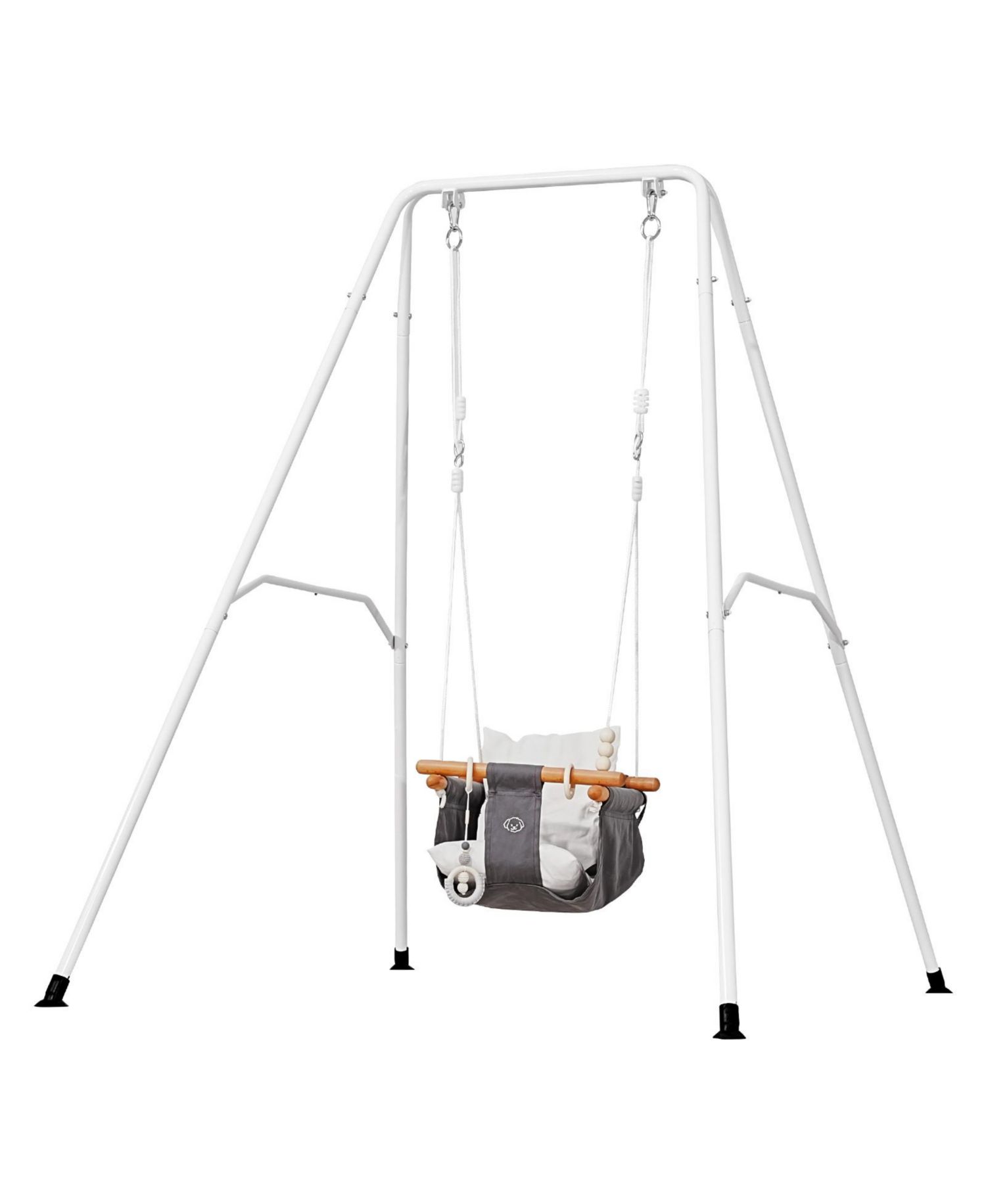 Toddler Swing and Jumper, 2-in-1 Baby Swing Set and Bouncer with Foldable A-Frame Metal Stand, Canvas Seat and 50 lb Capacity