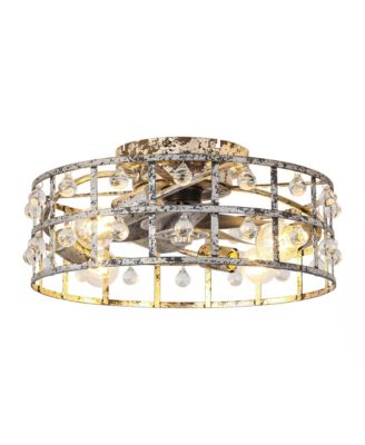 18" Distressed Silver Industrial Reversible Flush Mount Ceiling Fan Crystal Fandelier with Remote and App Control