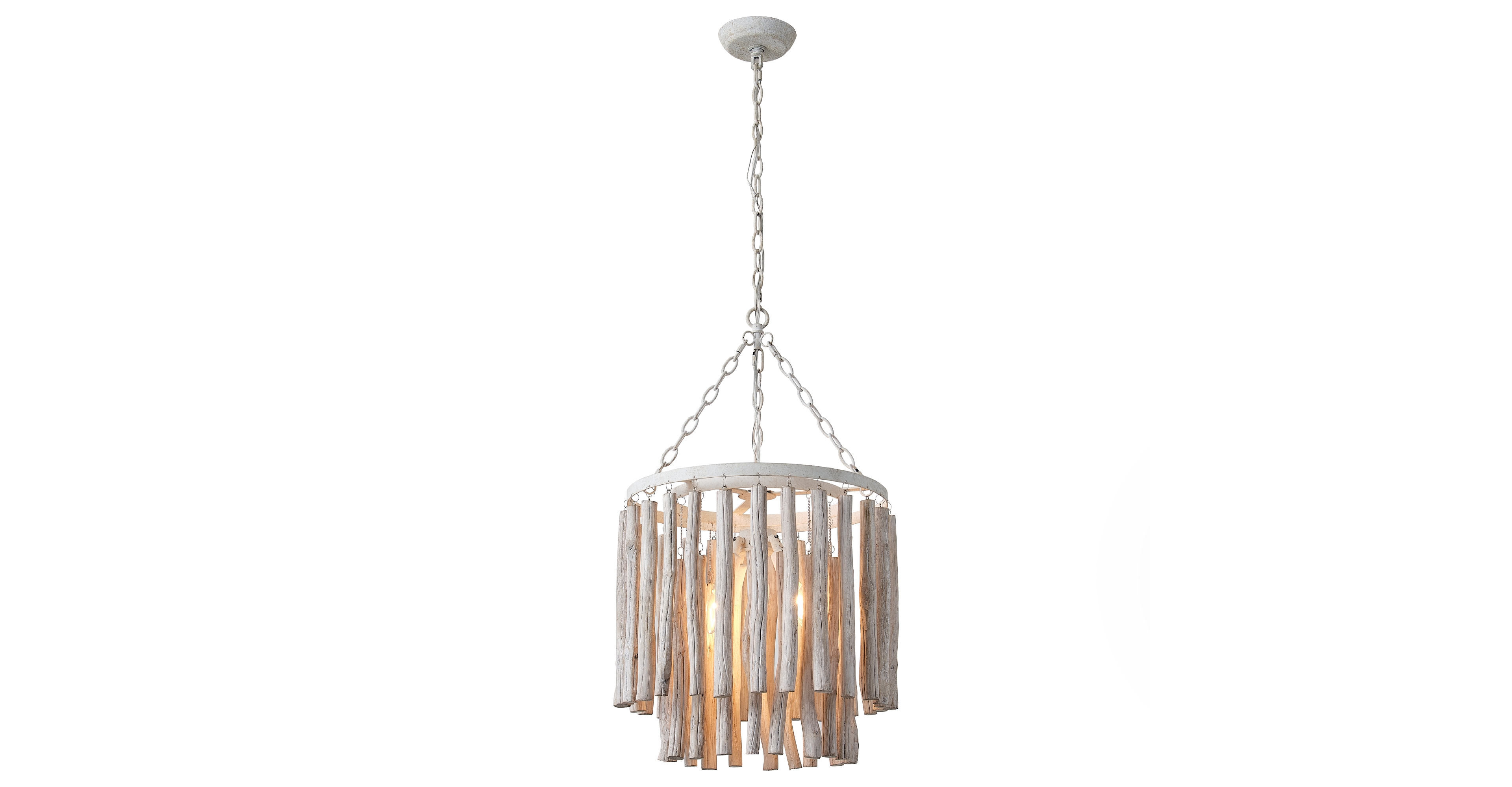 Parrot Uncle 17" Coastal 2-Tier 4-Light Round Fringe Wood Chandelier
