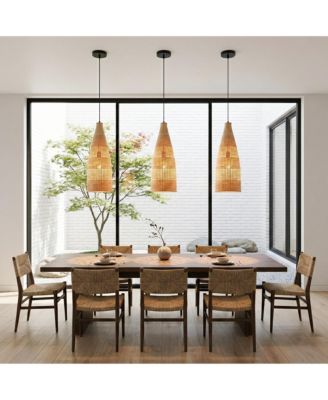 9" Coastal Woven Bamboo Bottle-Shaped Adjustable Pendant Light Chandelier
