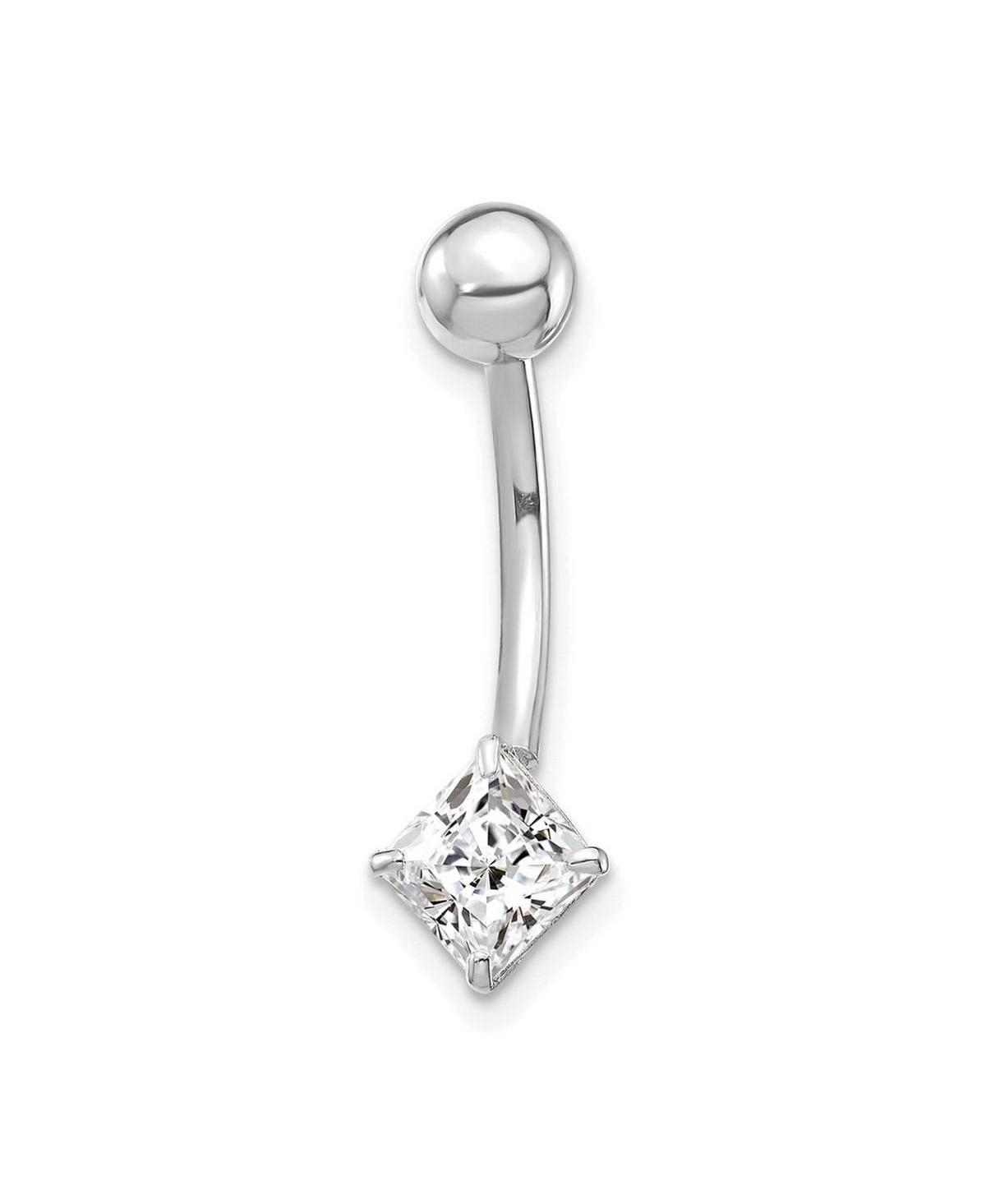 Curata Jewelry 10K White Gold Cubic Zirconia 5mm Square Dangle Belly Ring - White gold