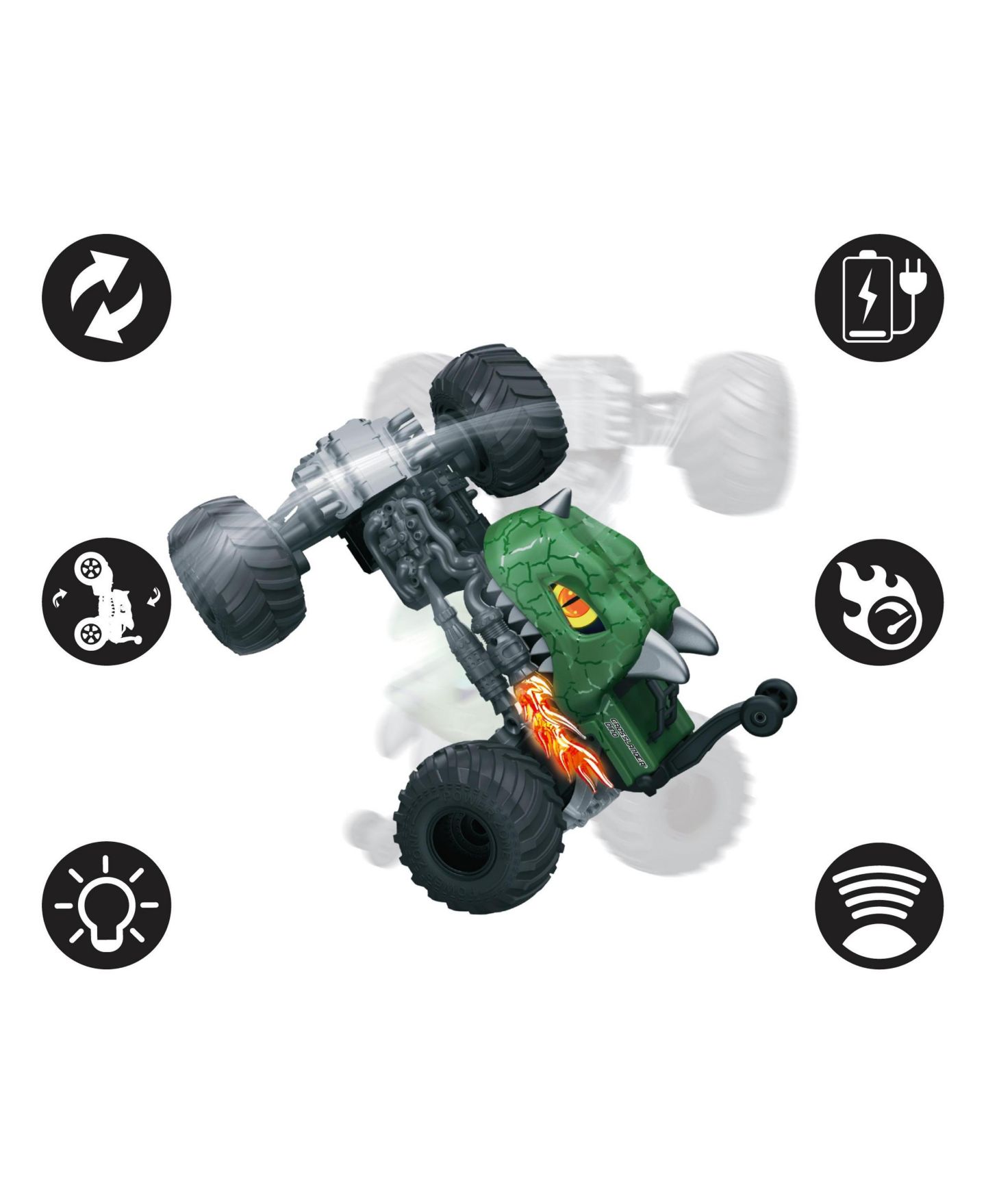Детская игрушка Lexibook Crosslander Dino Rechargeable Stunt Remote Control Car, цвет: Зелёный — фото 2