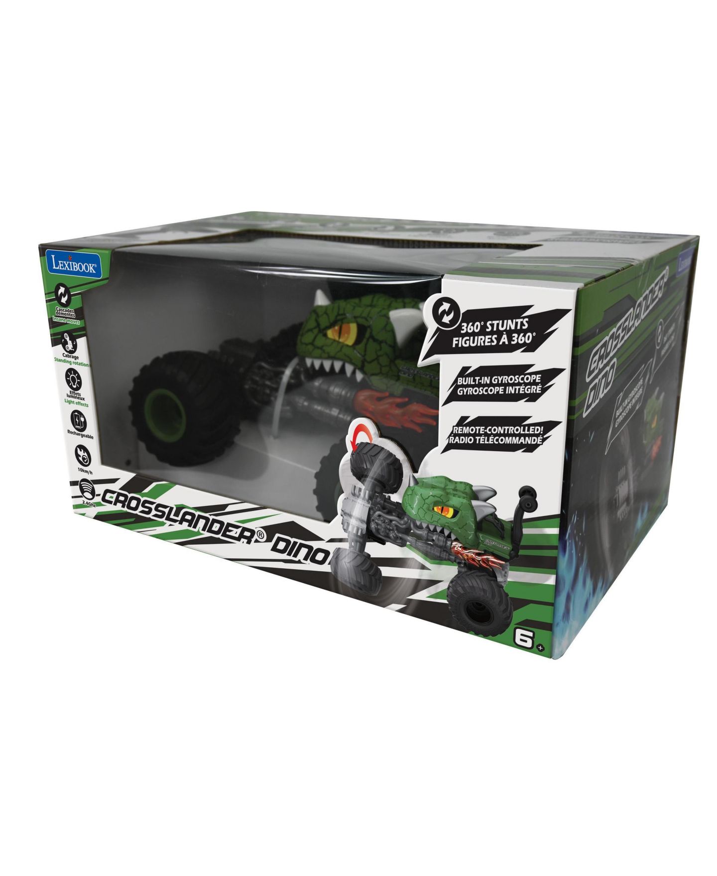 Детская игрушка Lexibook Crosslander Dino Rechargeable Stunt Remote Control Car, цвет: Зелёный — фото 8