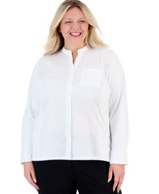 Plus Size Stand Collar Button-Front Blouse