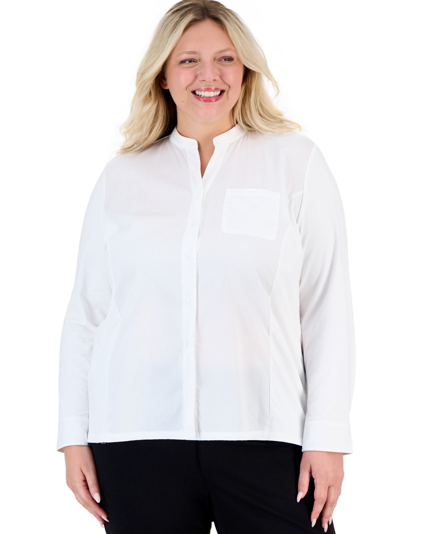 Plus Size Stand Collar Button-Front Blouse