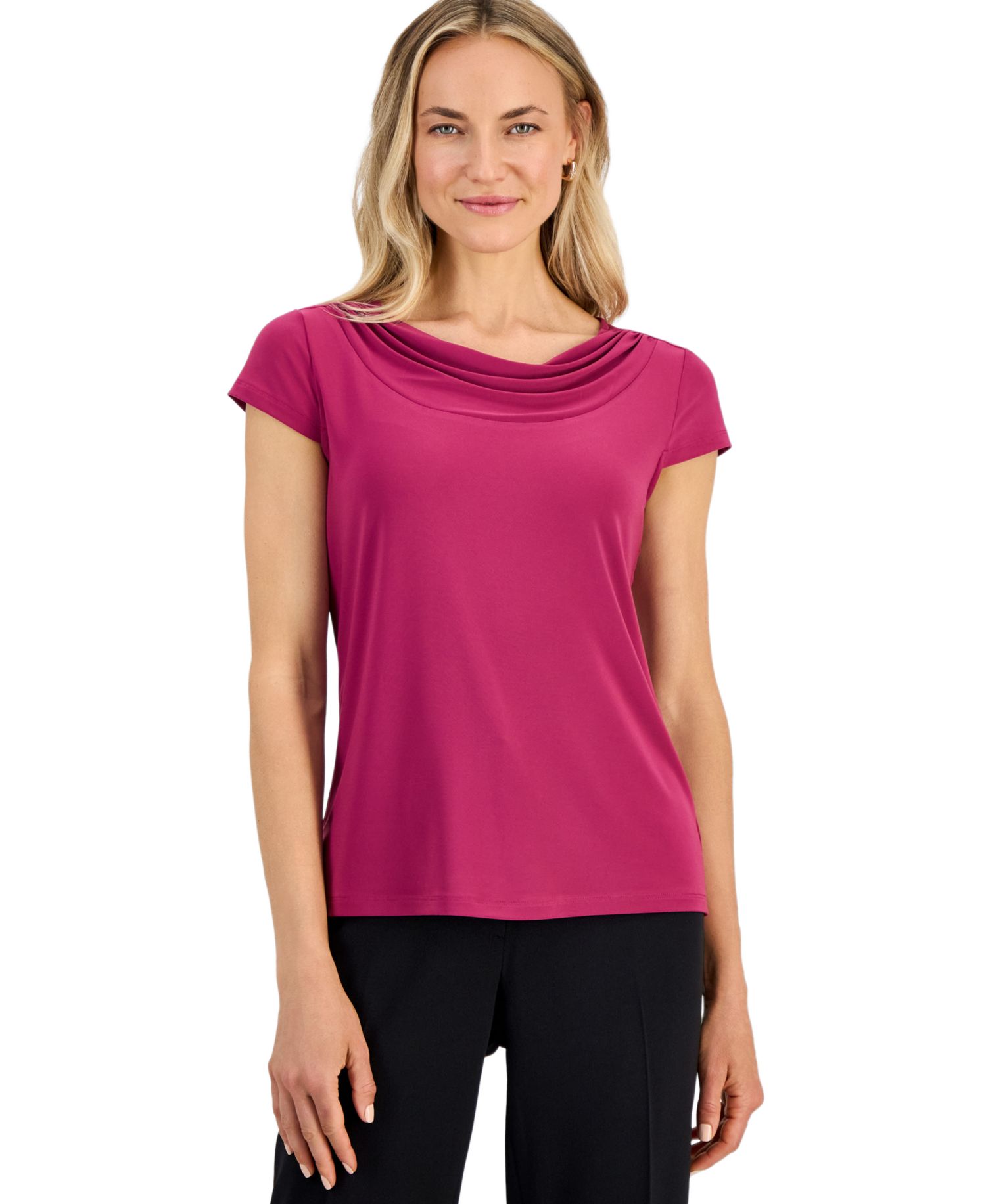 Women's Cowl-Neck Cap-Sleeve Blouse