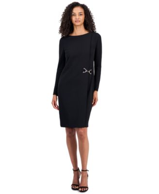 macys petite black dresses Wrap embroidered-bodice