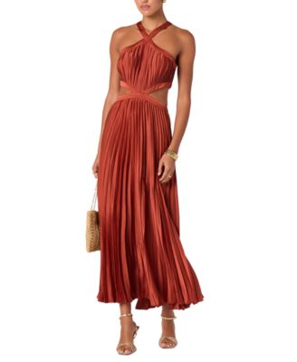 Women's Halter Neck Pleated Midi Dress