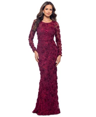 Petite Long-Sleeve Rose Flower Dress