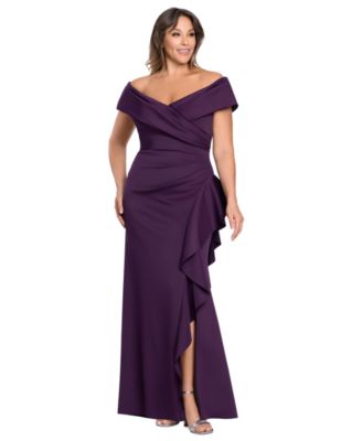 	Plus Sweetheart Neck Side Ruffle Off-The-Shoulder Long Dress