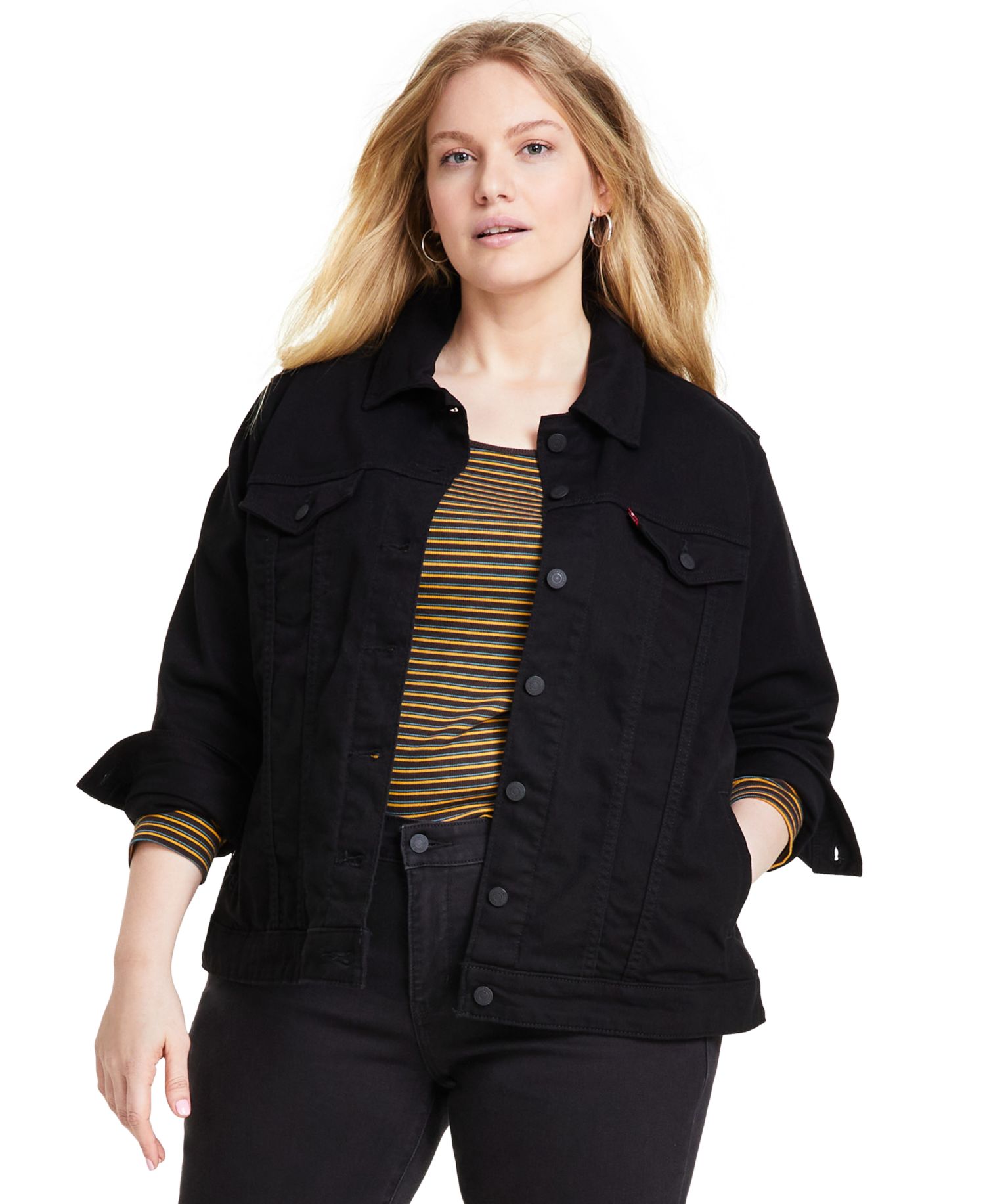 Plus Size Button-Down Original Denim Trucker Jacket