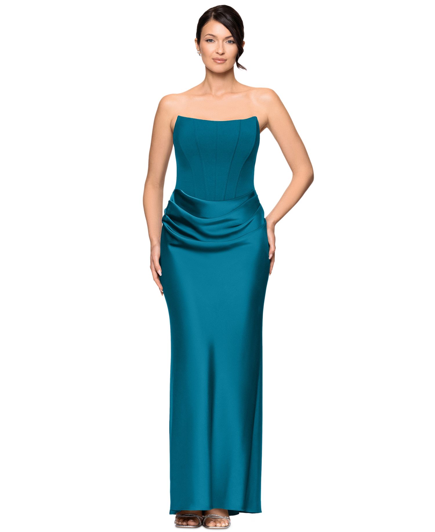 Women's Mixed-Media Strapless Corset Gown