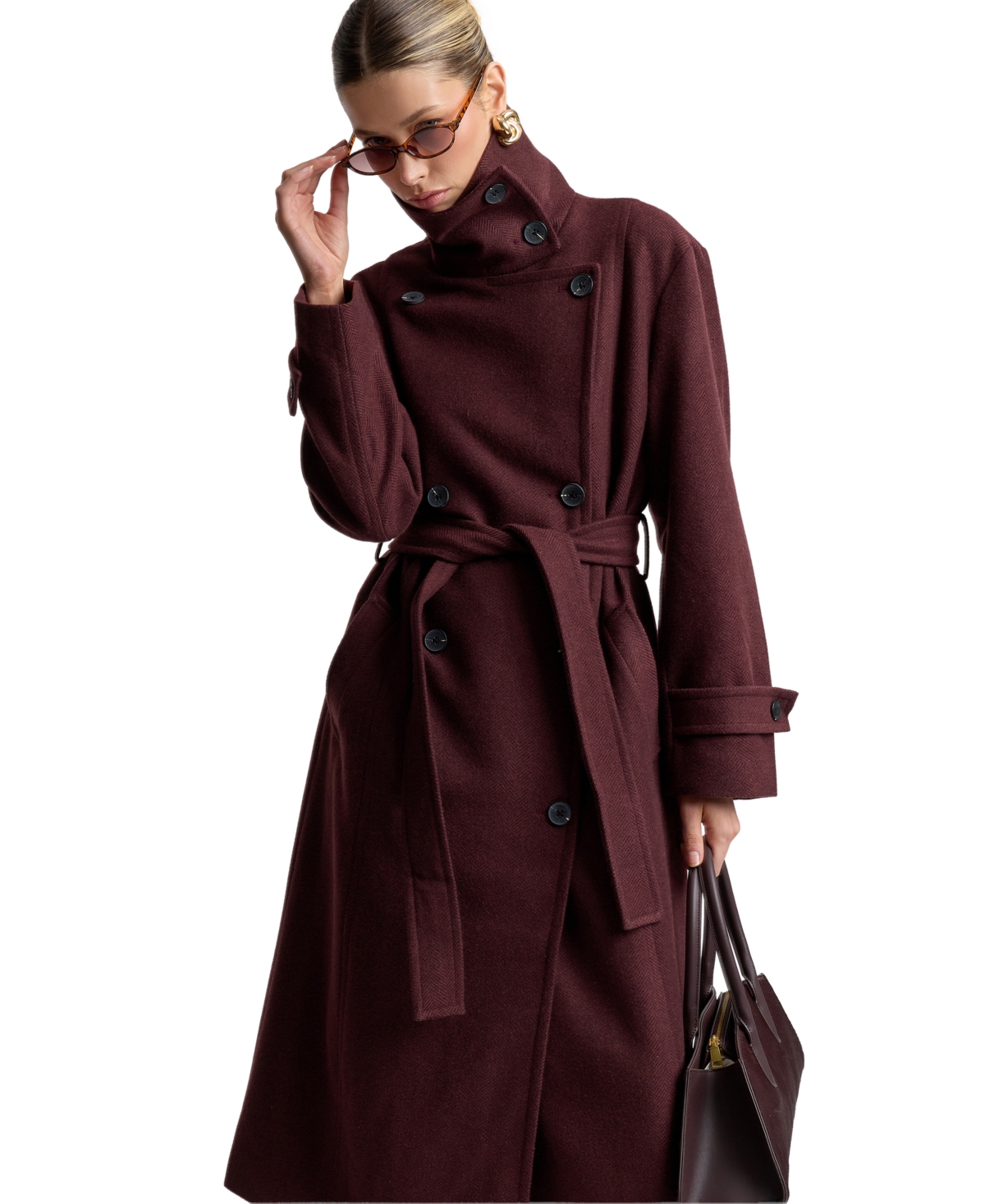 Avec Les Filles Women's Funnel Neck Belted Coat
