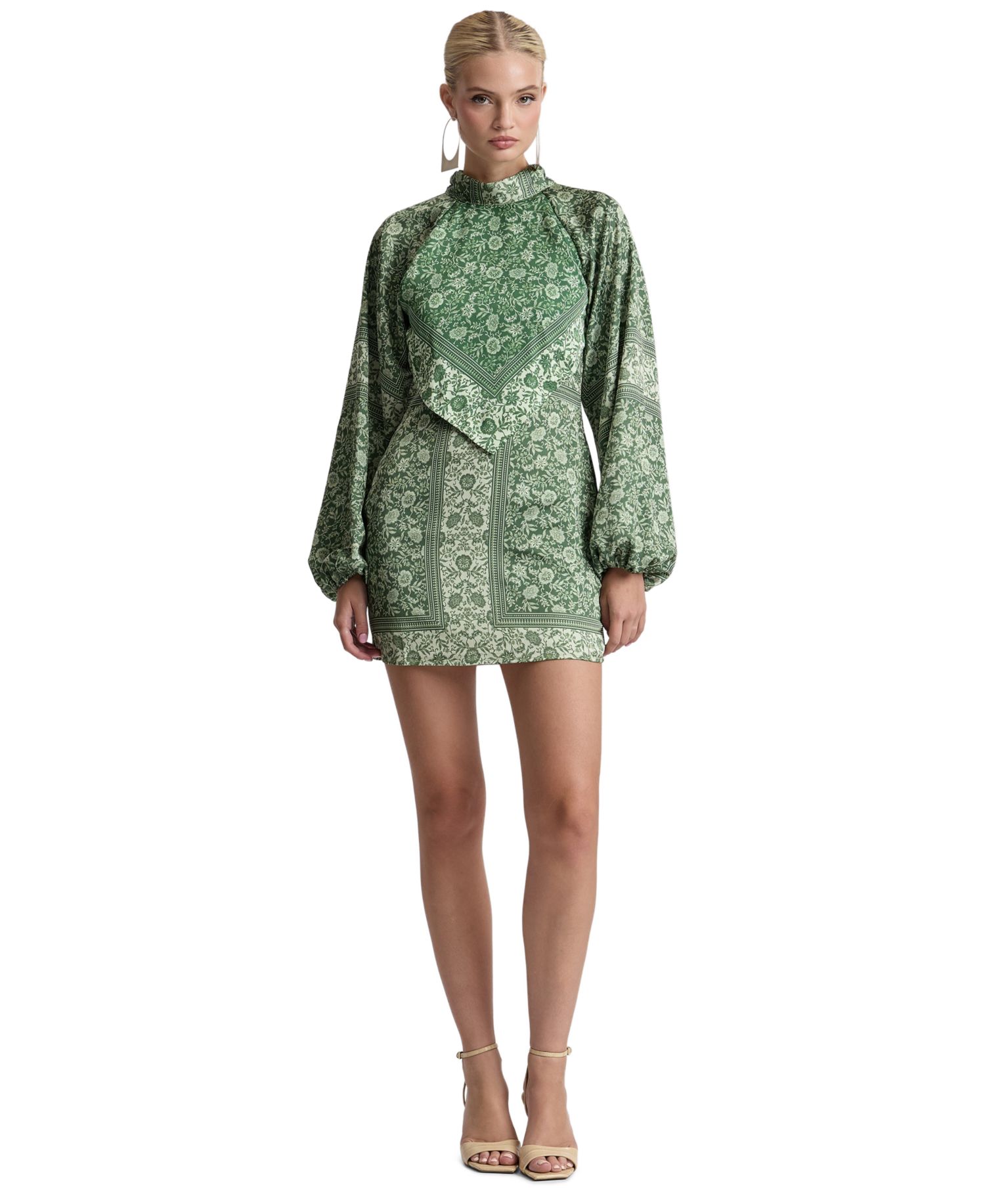 Women's Printed Satin High-Neck Scarf Mini Dress